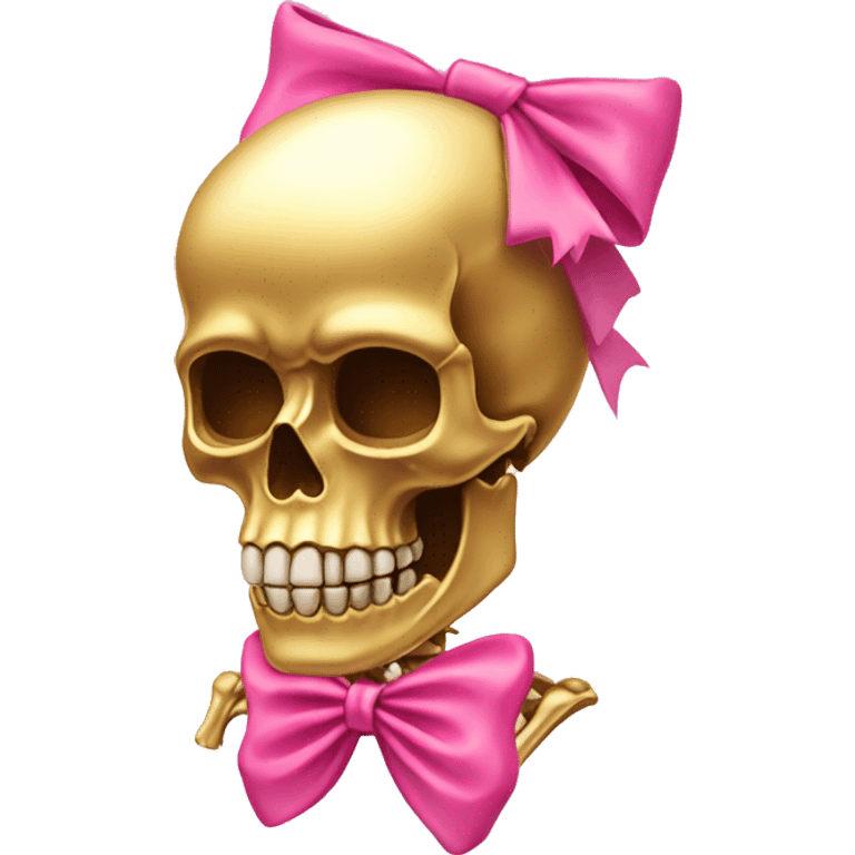 Gold Skeleton with pink bow on the side of its head emoji