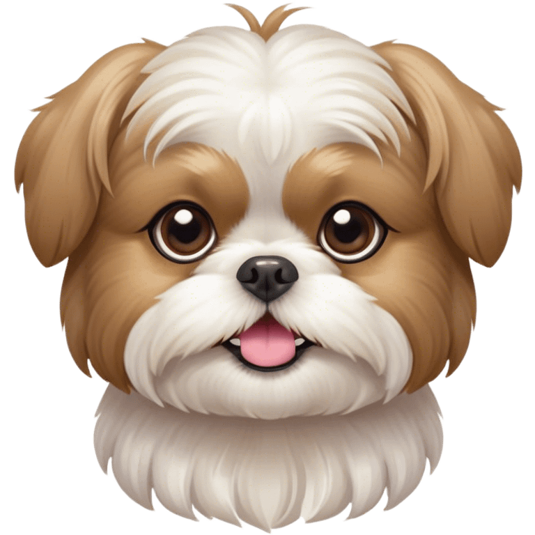 Cinematic Cute Shih Tzu Portrait Emoji, Head playfully tilted with large, sparkling eyes and a fluffy, endearing fur in gentle, pastel tones, simplified yet irresistibly charming, highly detailed, glowing with a warm, cuddly radiance, high shine, radiating affectionate and joyful energy, styled with a soft, playful outline, capturing the essence of a cute Shih Tzu that seems destined to charm everyone in its path! emoji