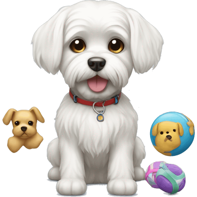 dog Maltese with toys emoji