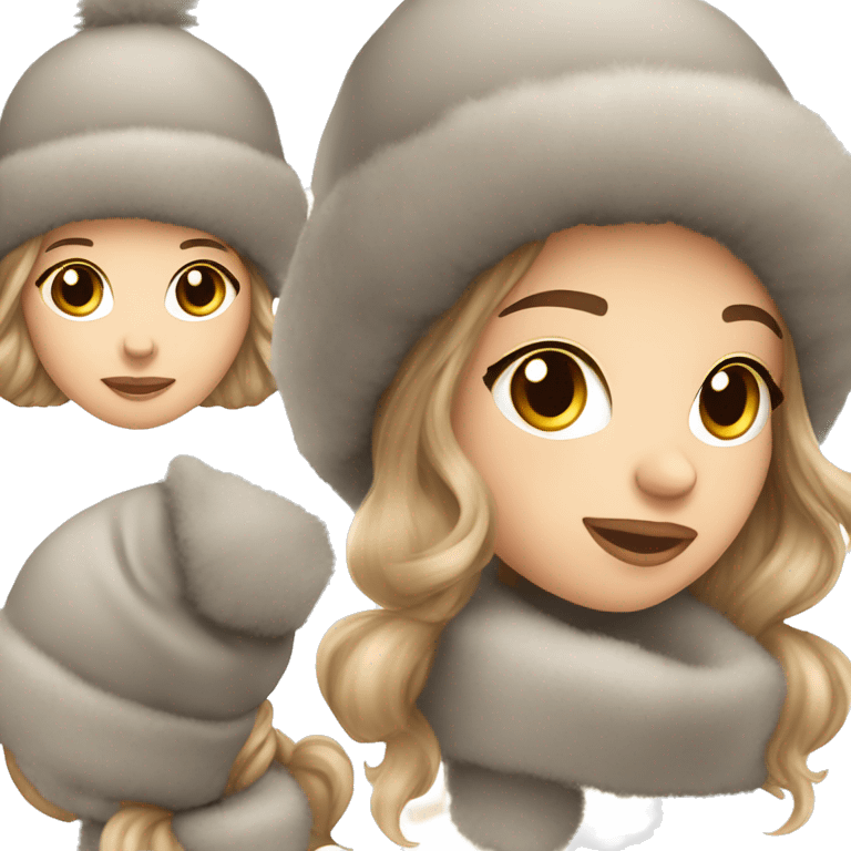 fluffy cozy winter hat on white brunette haired girl emoji