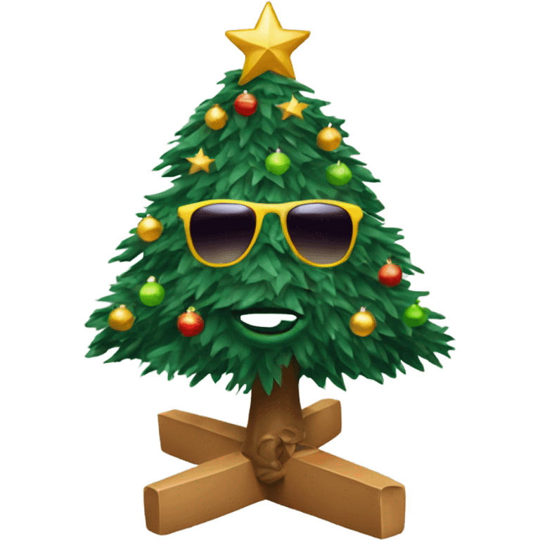 A Christmas tree with sunglasses emoji