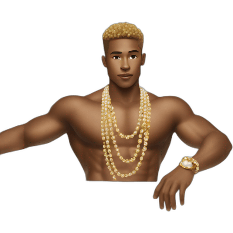 Posh-muscle-boy-pearl-necklace-in-golden-bathtub emoji