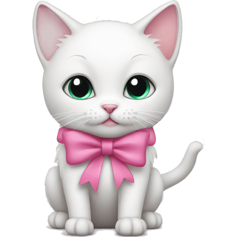 White cat with a pink bow emoji