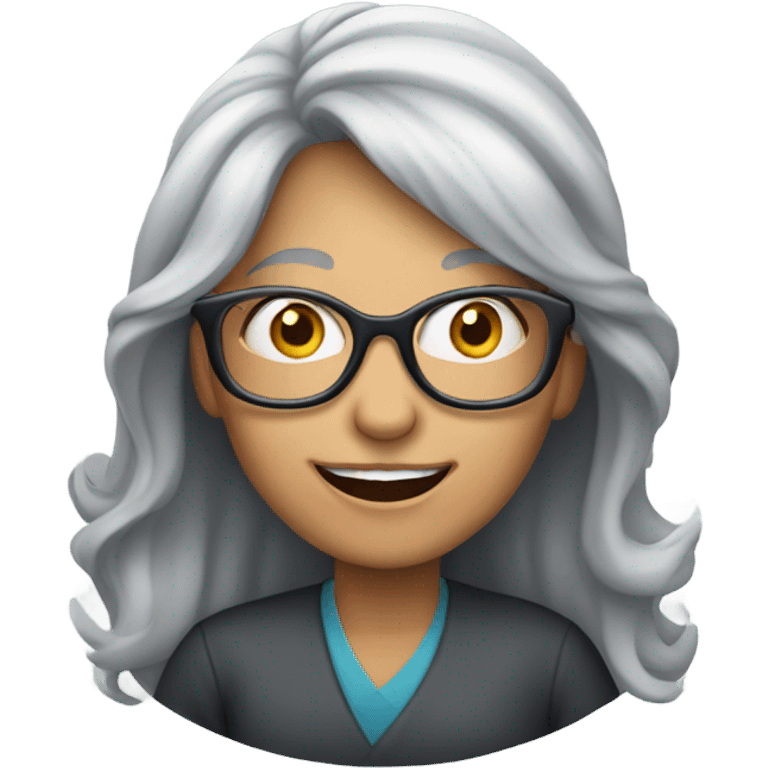 Long grey haired Woman with glasses celebrating emoji