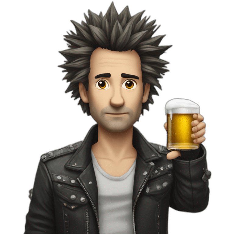 Eistein avec une coupe punk et une bière emoji