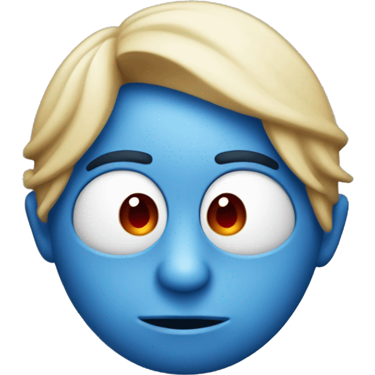 Blue face emoji that is cute with red cheeks and is hiding something (being sly) emoji