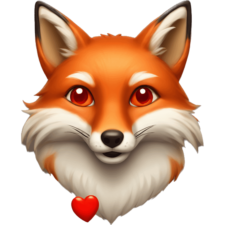 deep lush red fox face with tiny red heart instead of eyes emoji