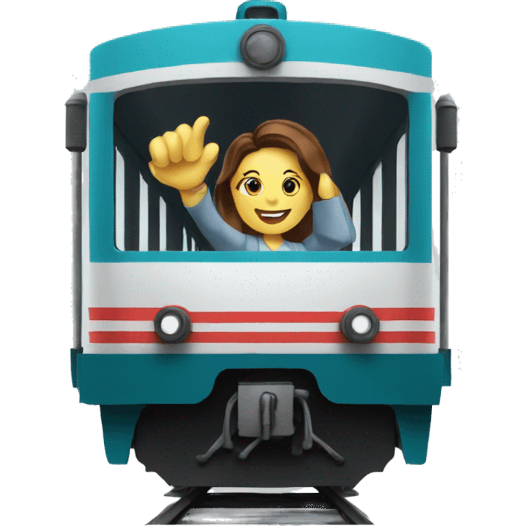 Train with lady waving emoji