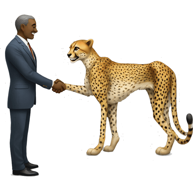 A cheetah in a classic suit shakes hands with a man  emoji