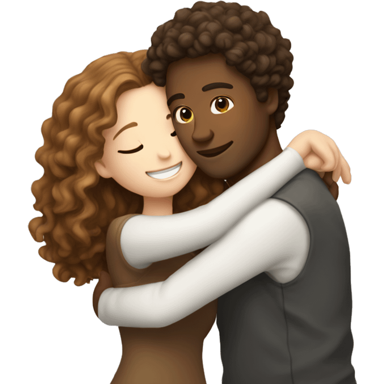 White girl with brown curly hair hugging white guy with brown hair emoji