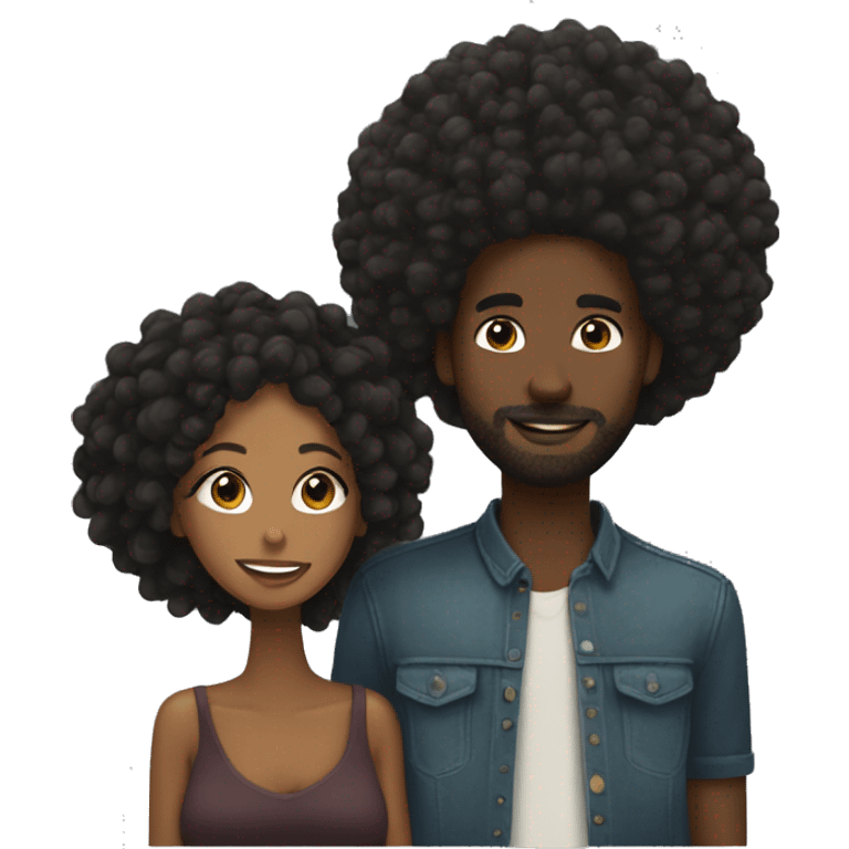 Black woman wearing Afro in love with black man wearing locs emoji