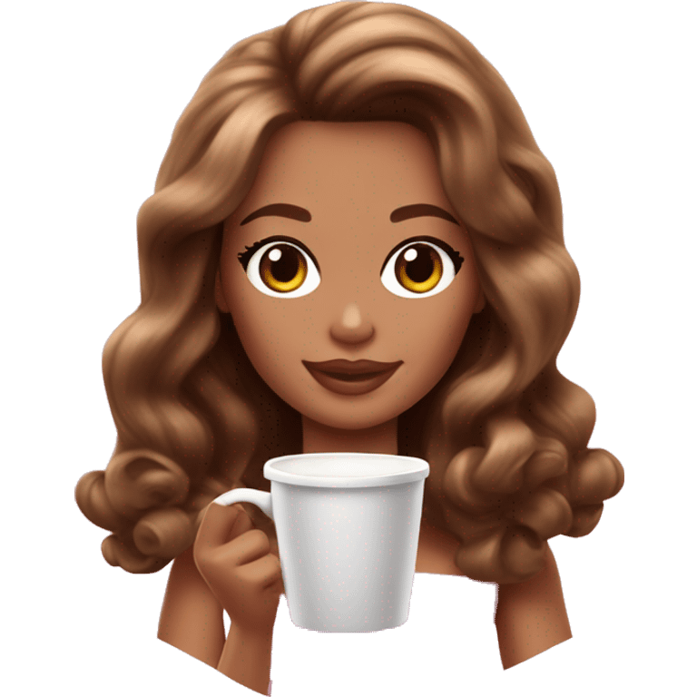 Barbie girl with brown wavy hair drinking coffee  emoji