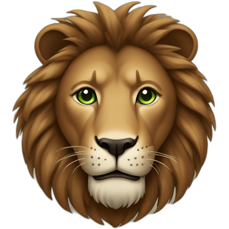 brown lion with a dark brown mane and green eyes emoji