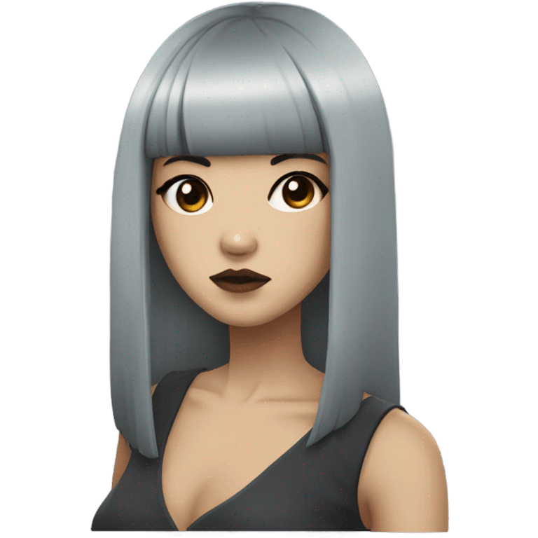 Zombie Asian girl black hair hime cut bangs  emoji