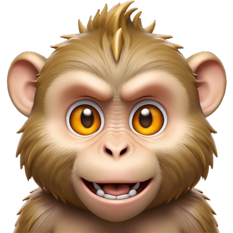 Cinematic Comical Macaque Portrait Emoji, Head tilted dramatically with an exaggerated, shocked expression and a raised eyebrow, featuring a lively, nimble build with spiky fur and wide, comically expressive eyes, Simplified yet hilariously animated features, highly detailed, glowing with a slightly sassy, vibrant glow, high shine, dramatic yet playful, stylized with an air of cheeky primate attitude, soft glowing outline, capturing the essence of a meme-worthy macaque that looks ready to deliver a playful side-eye into viral fame! emoji