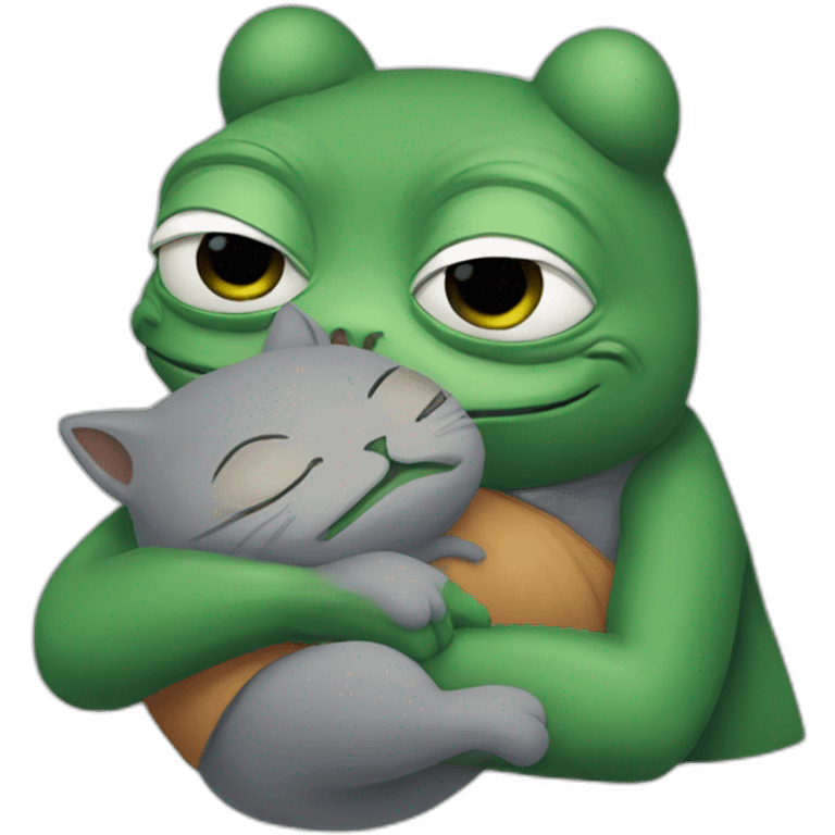 Pepe frog hugging grey cat emoji