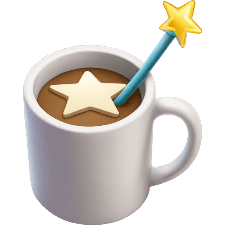 Coffee mug with a magic wand with a star at the point of the wand  emoji