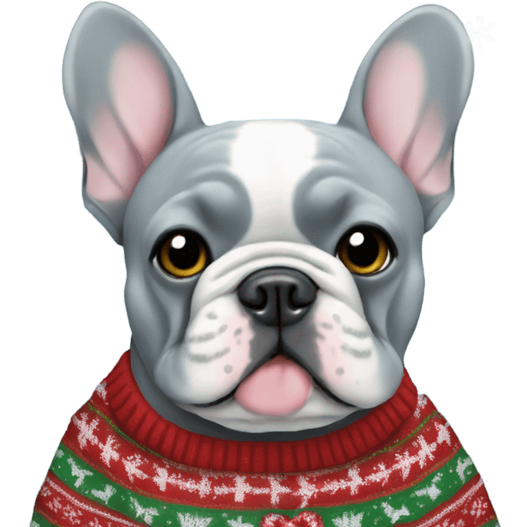 Blue French bulldog Christmas sweater  emoji