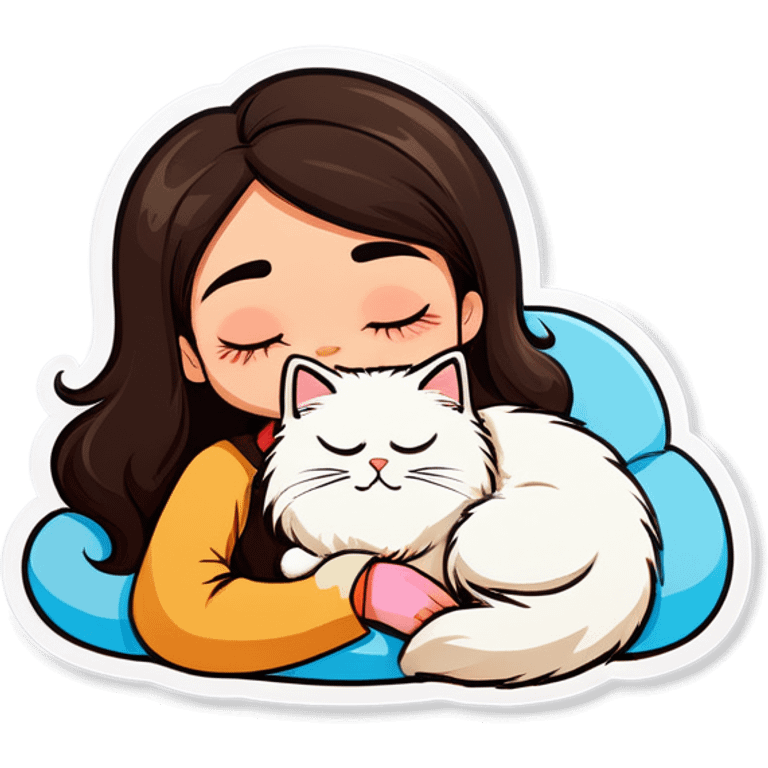 brunette tan girl sleeping with her Himalayan cat   emoji