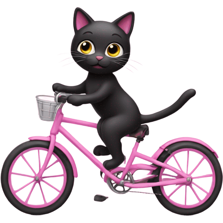 Black cat riding pink bike emoji