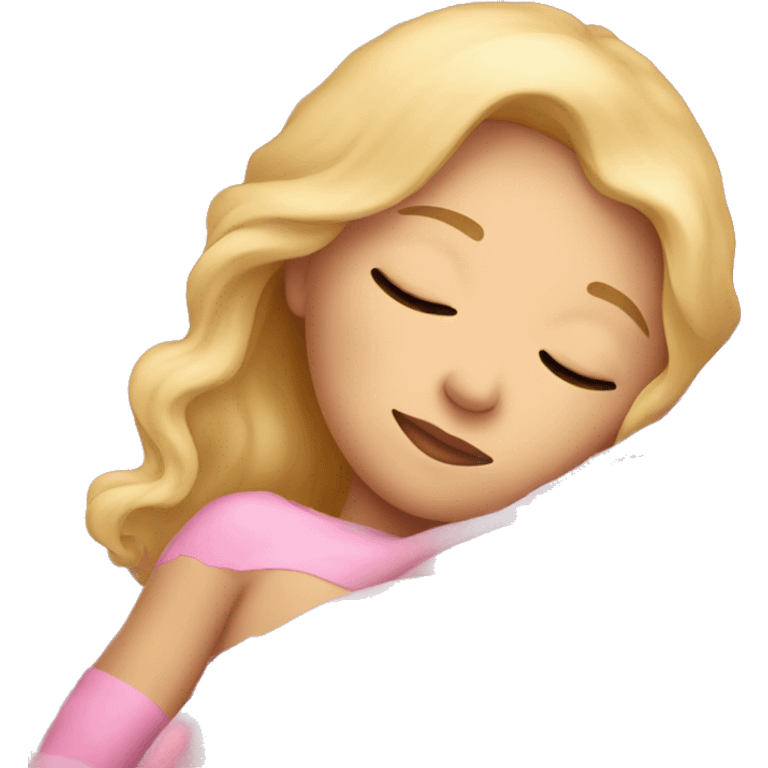 Blonde girl sleeping on side in pink blanket emoji