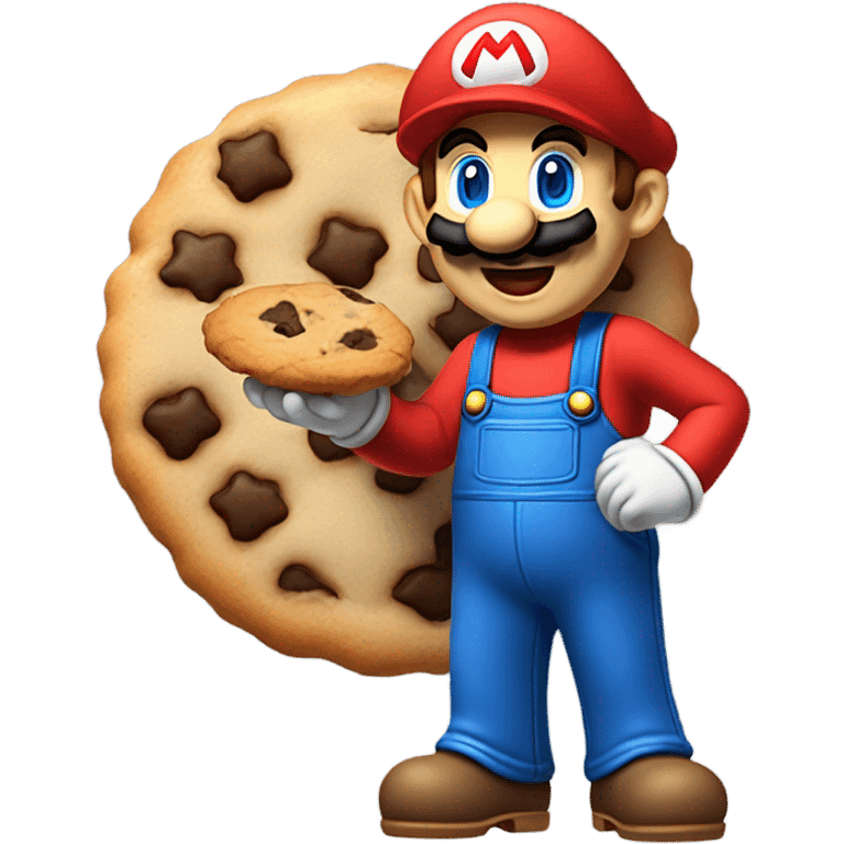 Mario as t shirt red and blue eating a cookie emoji