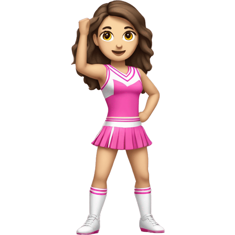 Brunette Caucasian cheerleader in pink, full body emoji