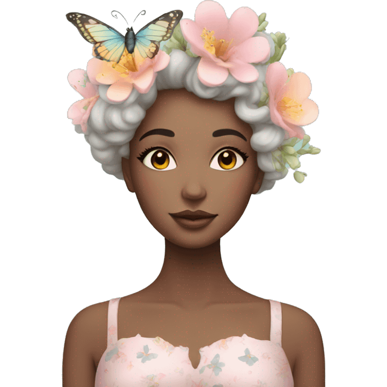 Gorgeous pastel lady with flowers and butterflies emoji