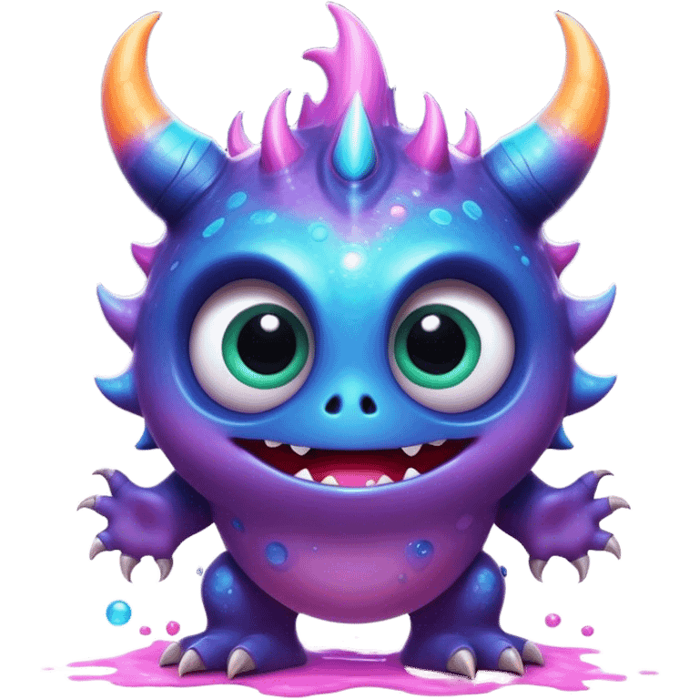 3D, create an image of a cartoon monster with big eyes, thomas kinkade and paul lehr, pixar cute character design, by Anne Stokes, splashes of neon galaxies, adorably cute, drew struzan inspiration, by Wojciech Korneli Stattler, beautiful mattepainting emoji