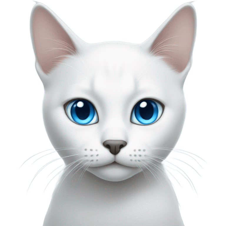 White cat with blue eyes and a gray ear emoji