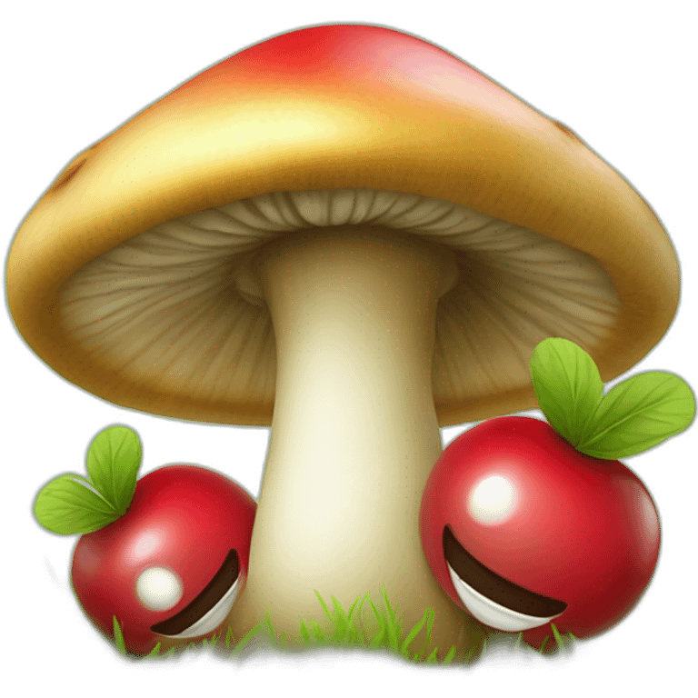 mashroom with eyes and smile with cherry and grass emoji