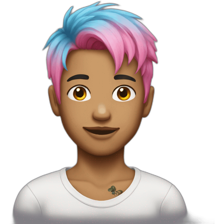 A boy has tattoo and a pink hair emoji