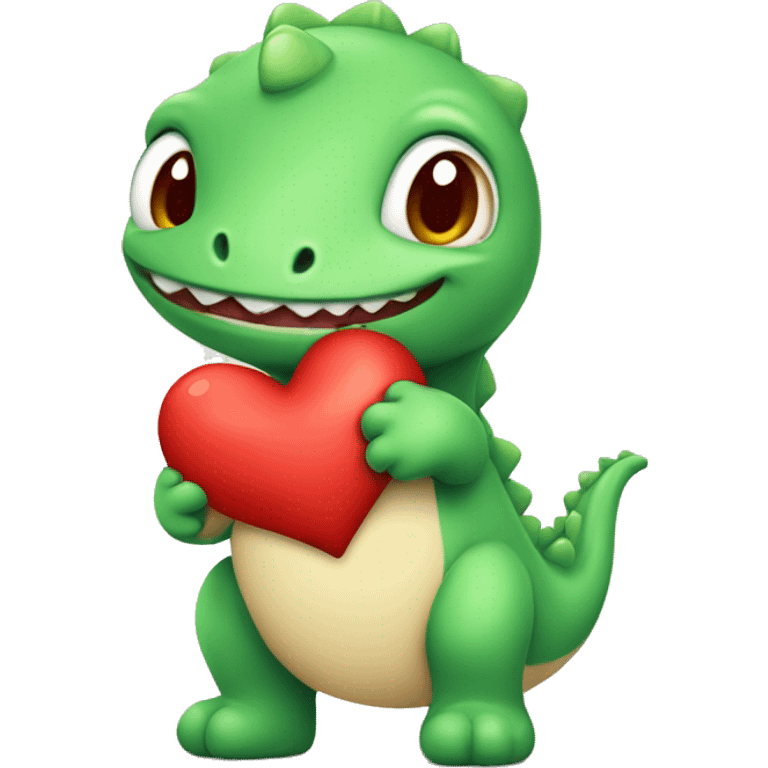 Cute baby green dinasour with red heart in his hand emoji