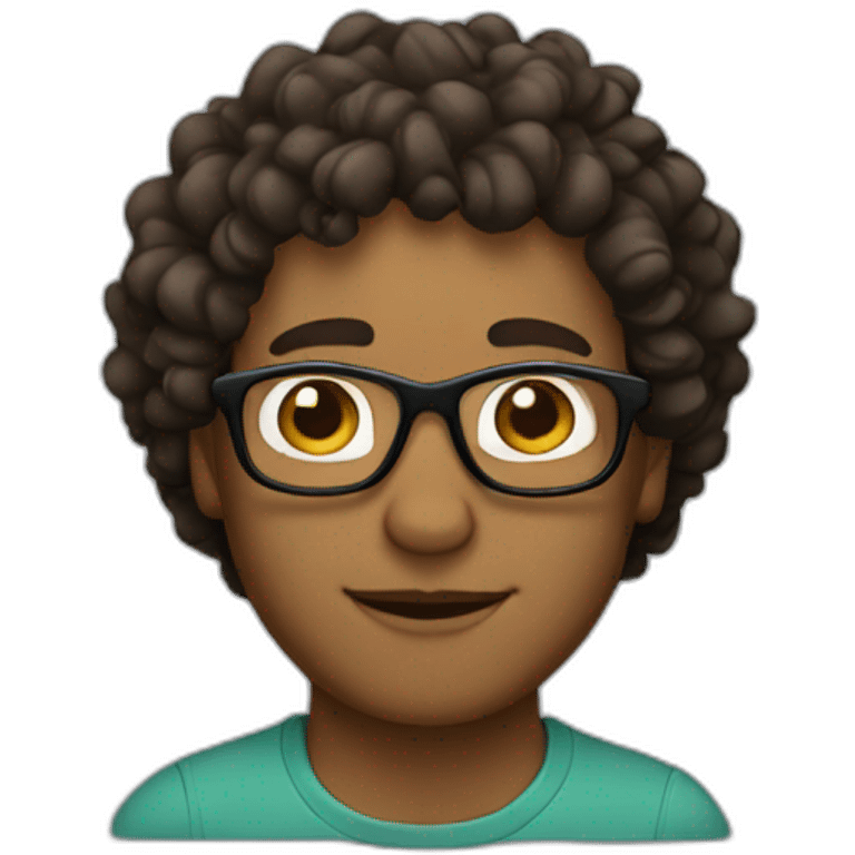 brown man with curly hair and glasses emoji