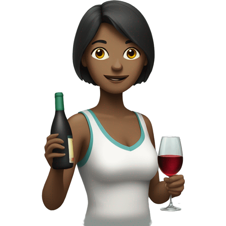 Dark haired woman playing tennis and holding wine  emoji