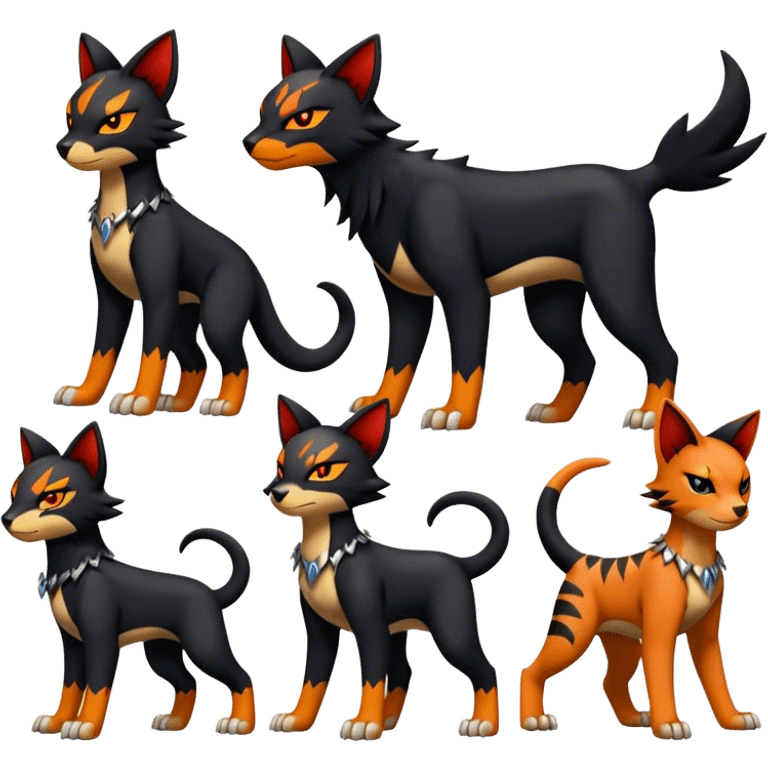 Cool edgy Torracat-Houndour-Litten-Digimon, full body emoji