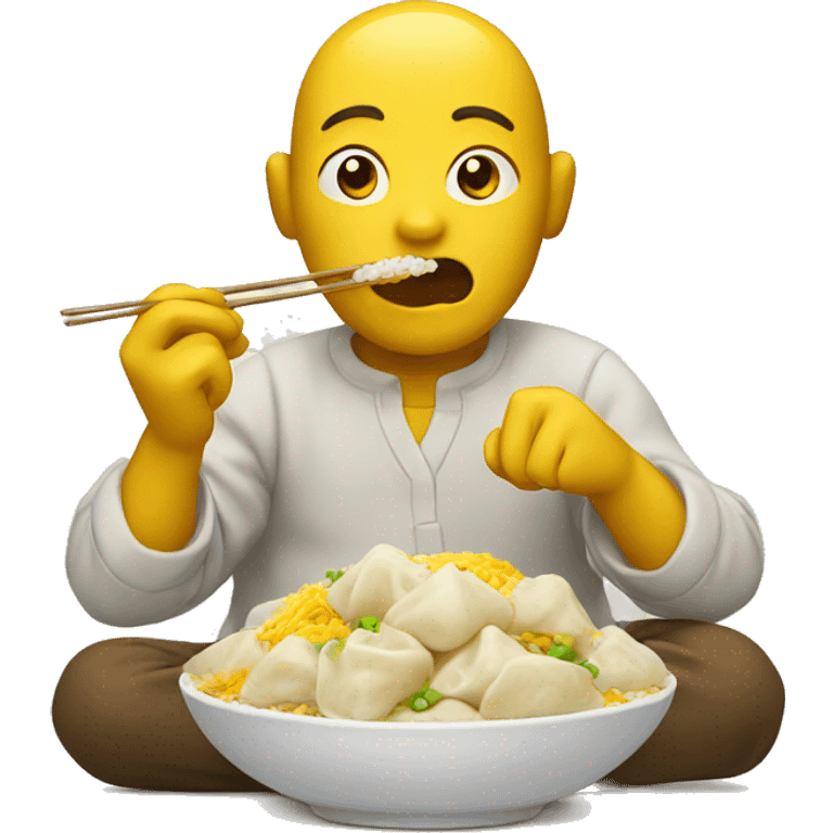 Yellow man eating rice and dumplings emoji