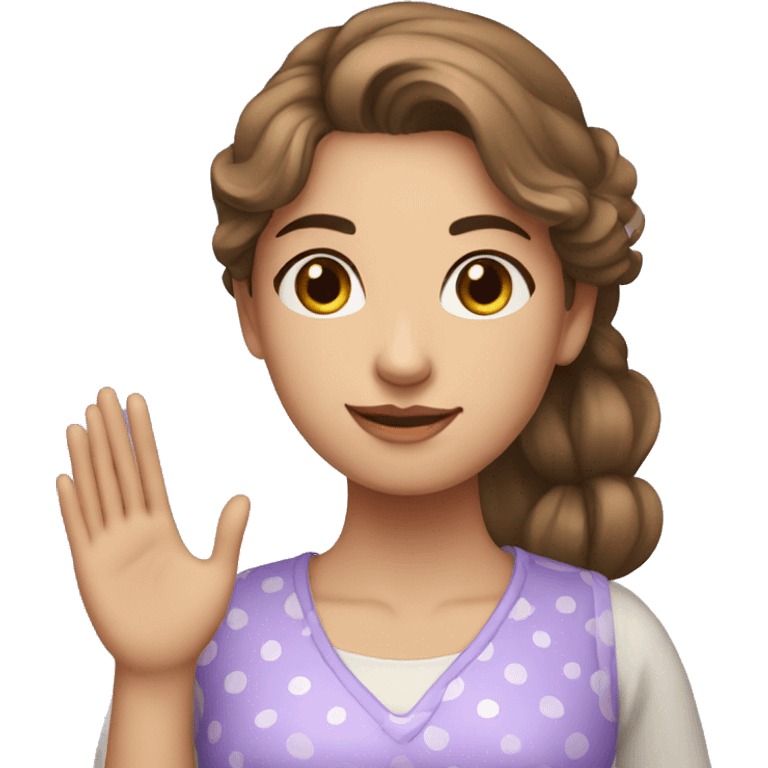 A young woman with lavender kurti white spots saying bye emoji