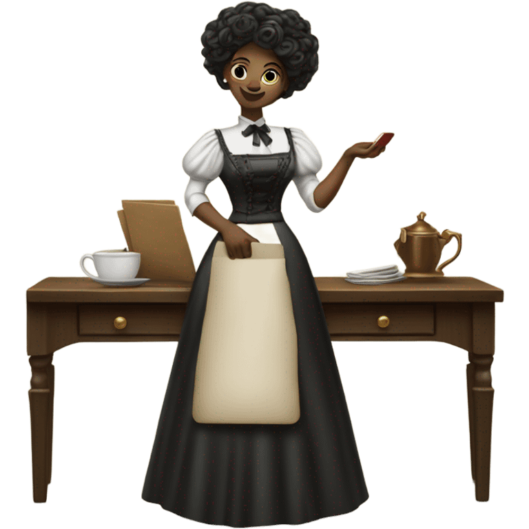 galora waitress galora in Victorian dress elegant, full body, holding big credit card emoji