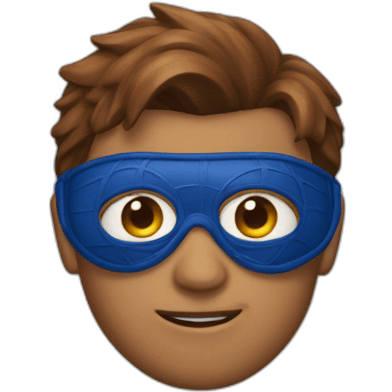 Moon emoji with brown hair wearing a spider-man mask emoji