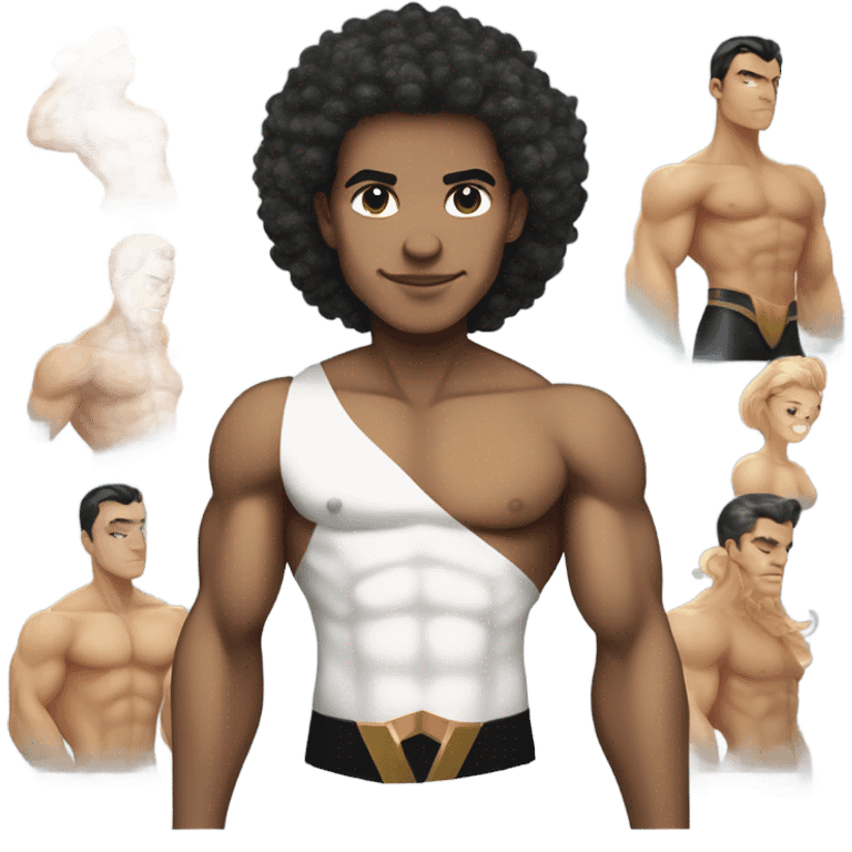 Afro Light-skinned bare-chested teenager in superhero costume of Prince Namor. emoji