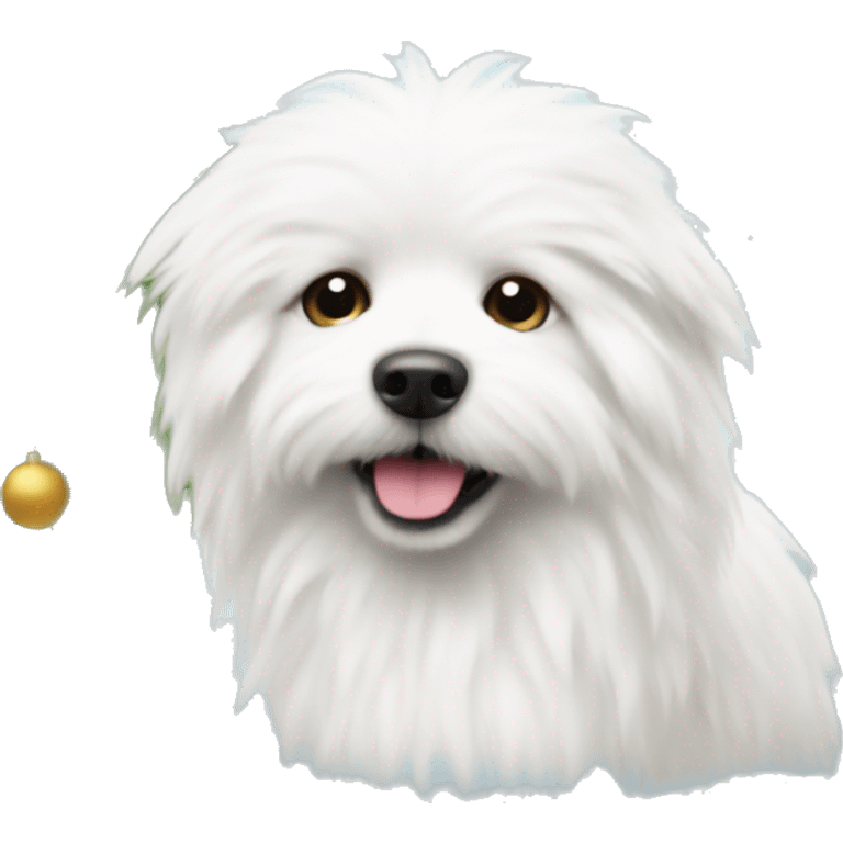  white fluffy dog and Christmas tree emoji