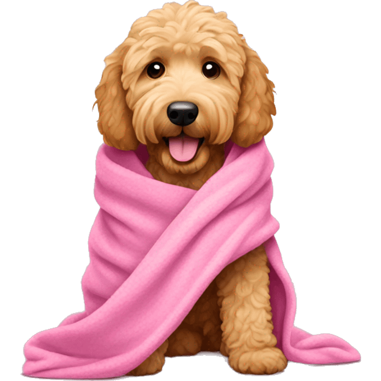 golden doodle wrapped in a pink blanket emoji