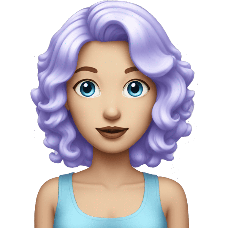 white woman with blue eyes and hair with lilac wig and candy clothes emoji