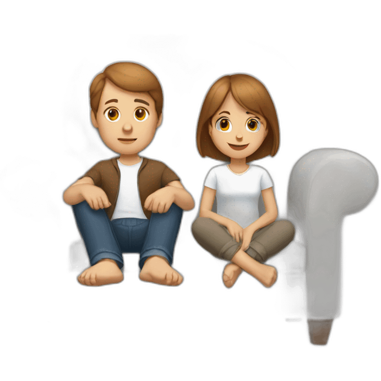 Brown hair White boy and girl and beagle Sit on couch emoji