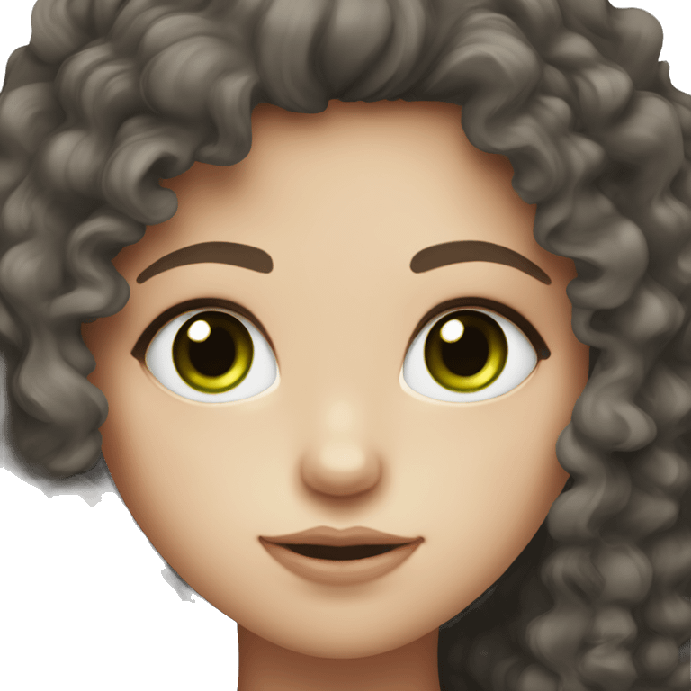 Top half of a girls body the girl has dark brown curly hair with green eyes and has pale skin emoji