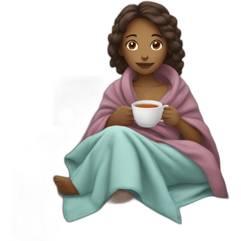 Girl drinking tea with blanket on emoji