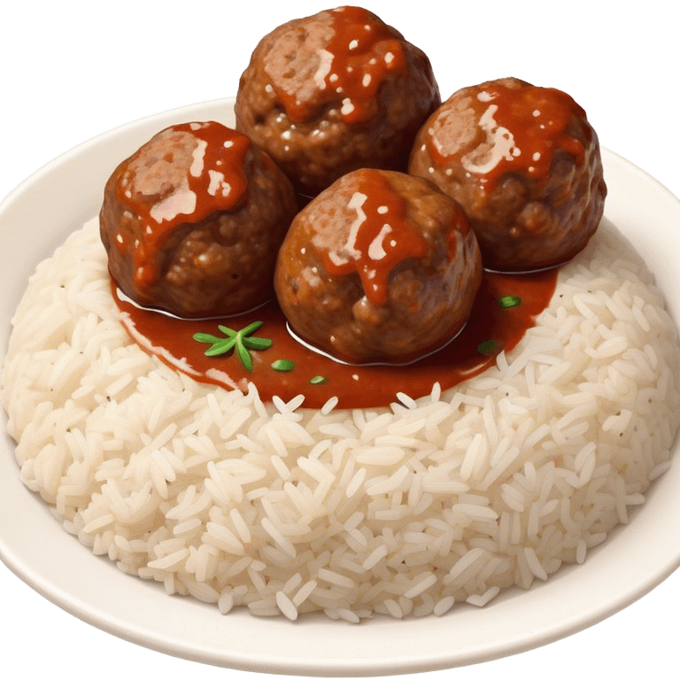 Kofte Cinematic Realistic Kofte Dish Emoji, depicted as spiced meatballs served alongside a portion of fragrant rice, rendered with rich textures and warm, appetizing lighting. emoji