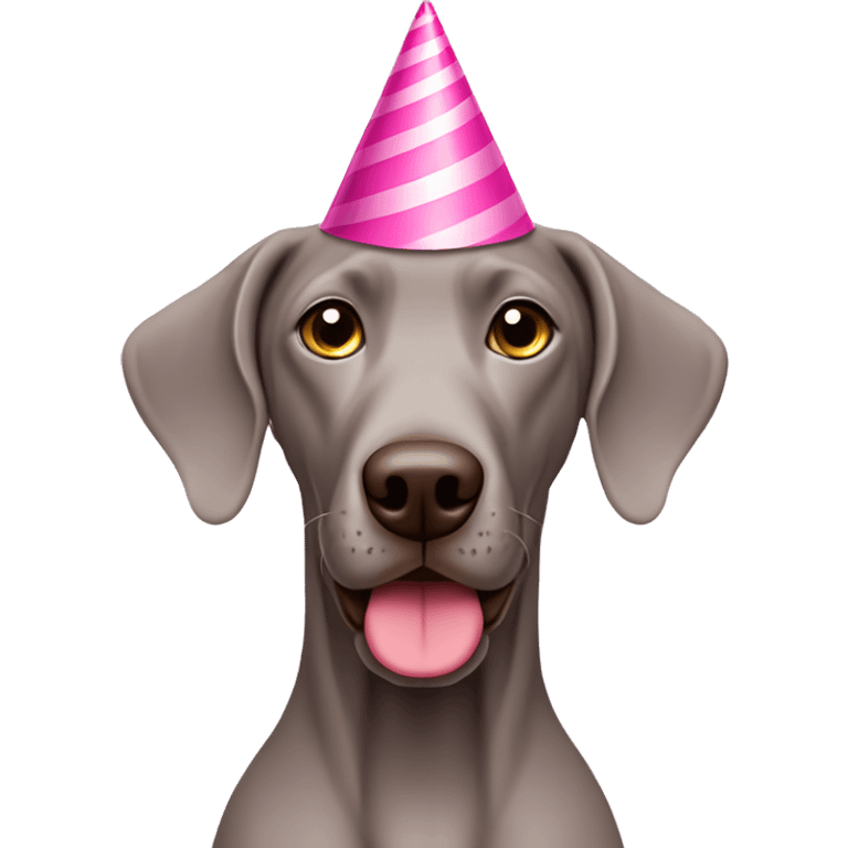 weimaraner dog with pink birthday hat on emoji