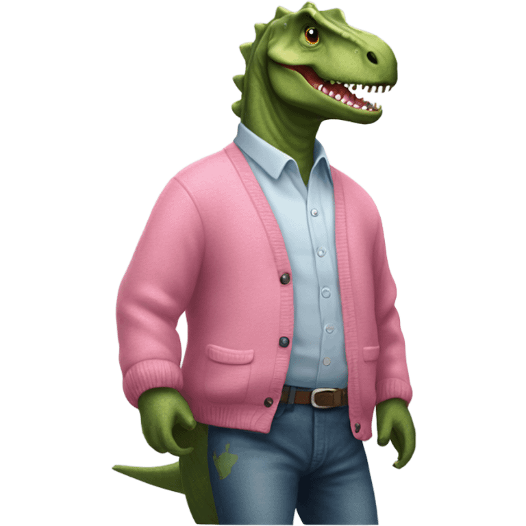 Dinosaur wearing a pink cardigan emoji